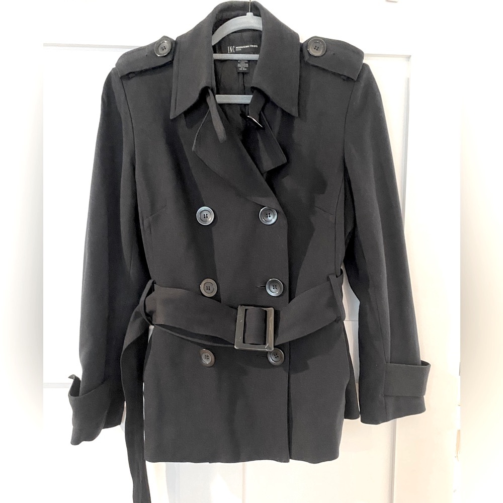 INC International Concepts Petite Belted Black Jacket, Size M